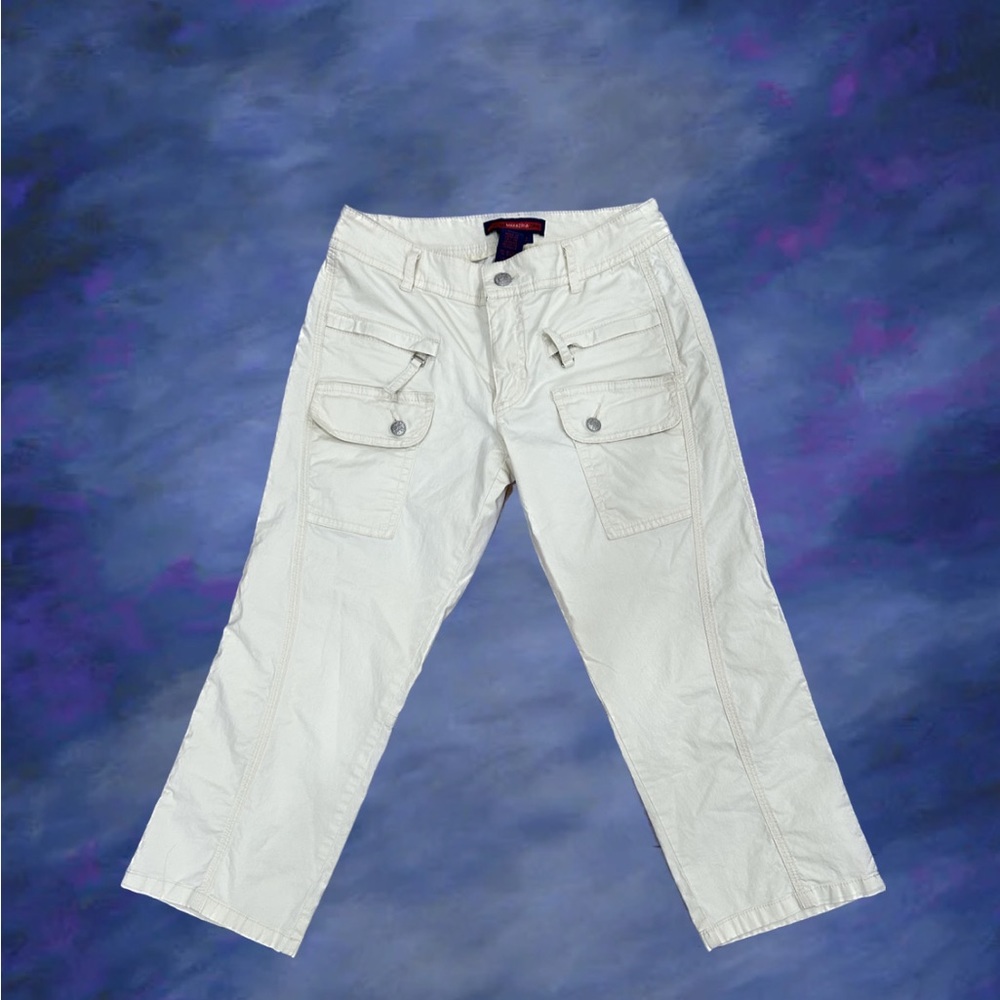 BCBG MAXAZRIA JEANS Capri Cargo Cream Colored Y2K Pants